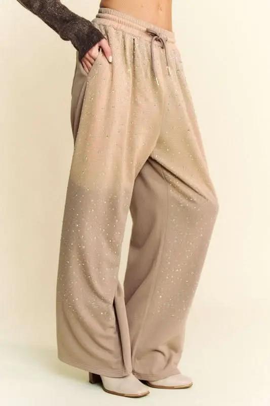 Glamorous Rhinestone Wide Leg Drawstring Pants by Davi & Dani - Love Salve